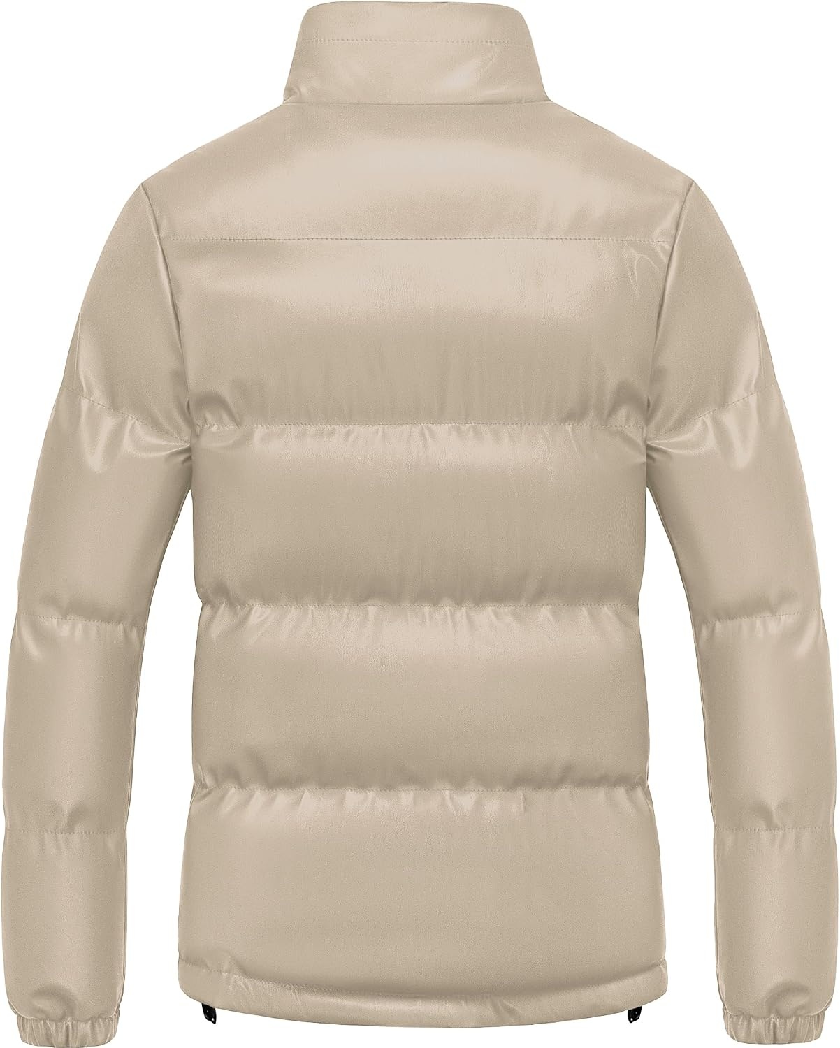 image:imageChrisuno Womens Short FauxLeather Puffer Jacket Fleece Lined Vegan Leather Winter Coat Waterproof Bubble JacketsBeige