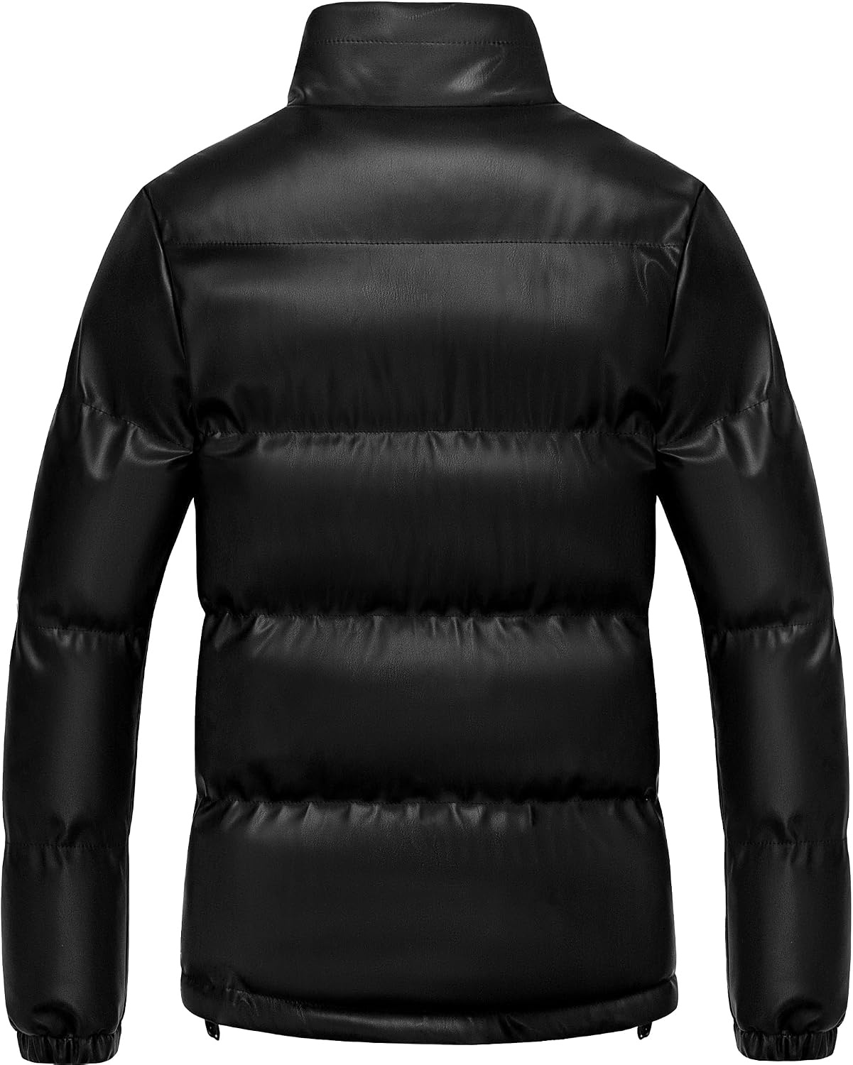image:imageChrisuno Womens Short FauxLeather Puffer Jacket Fleece Lined Vegan Leather Winter Coat Waterproof Bubble JacketsBlack