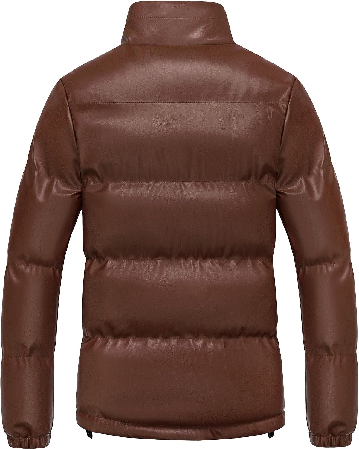 image:imageChrisuno Womens Short FauxLeather Puffer Jacket Fleece Lined Vegan Leather Winter Coat Waterproof Bubble JacketsBrown