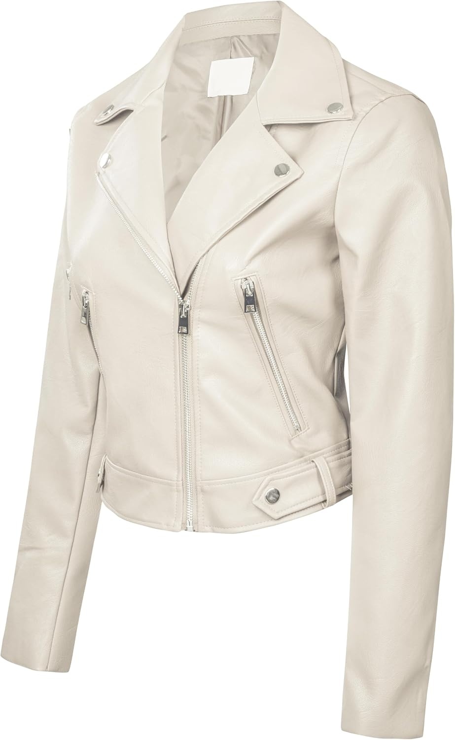 image:imageDesign by Olivia Womens Long Sleeve Zipper Closure Moto Biker Faux Leather JacketA White