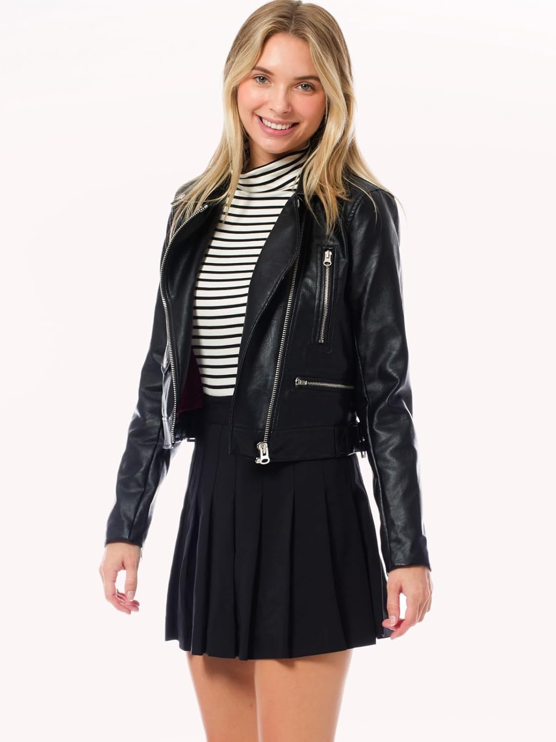 image:imageDesign by Olivia Womens Long Sleeve Zipper Closure Moto Biker Faux Leather JacketBlack2