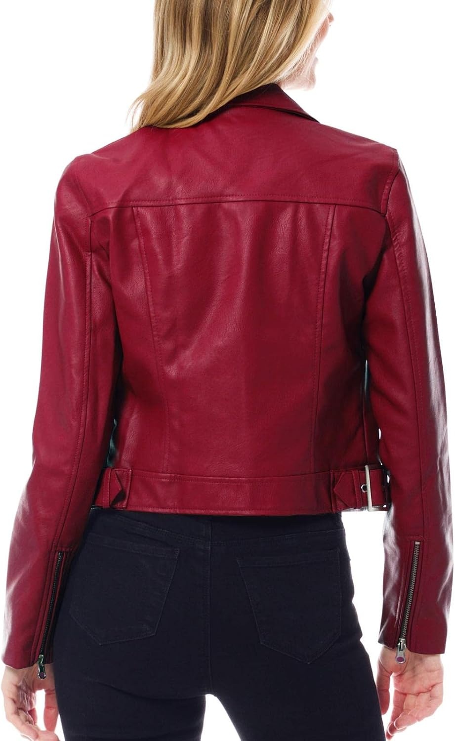 image:imageDesign by Olivia Womens Long Sleeve Zipper Closure Moto Biker Faux Leather JacketBurgundy
