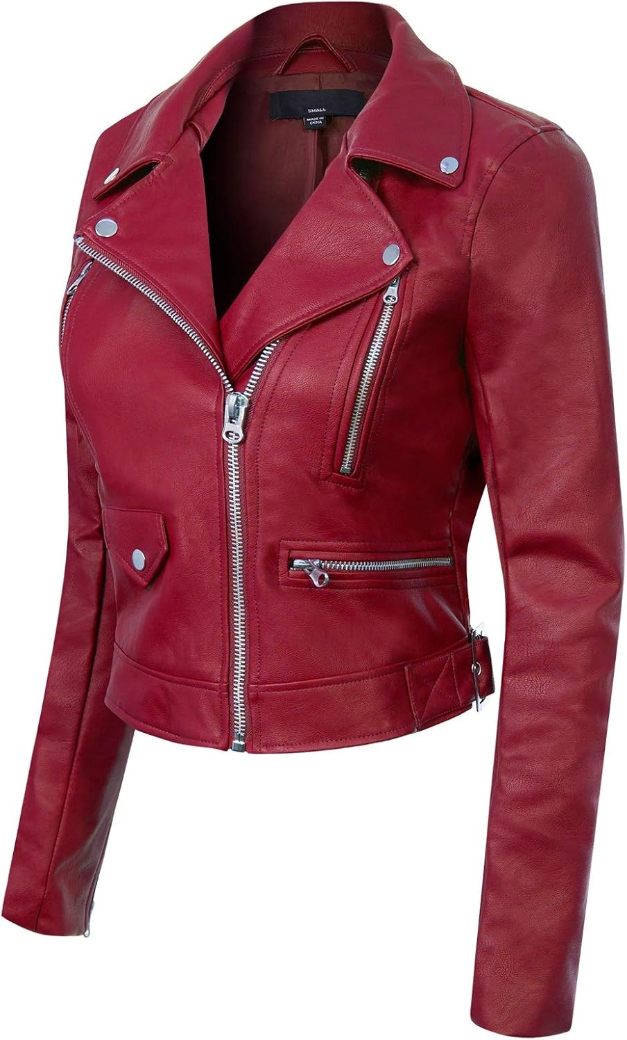 image:imageDesign by Olivia Womens Long Sleeve Zipper Closure Moto Biker Faux Leather JacketBurgundy