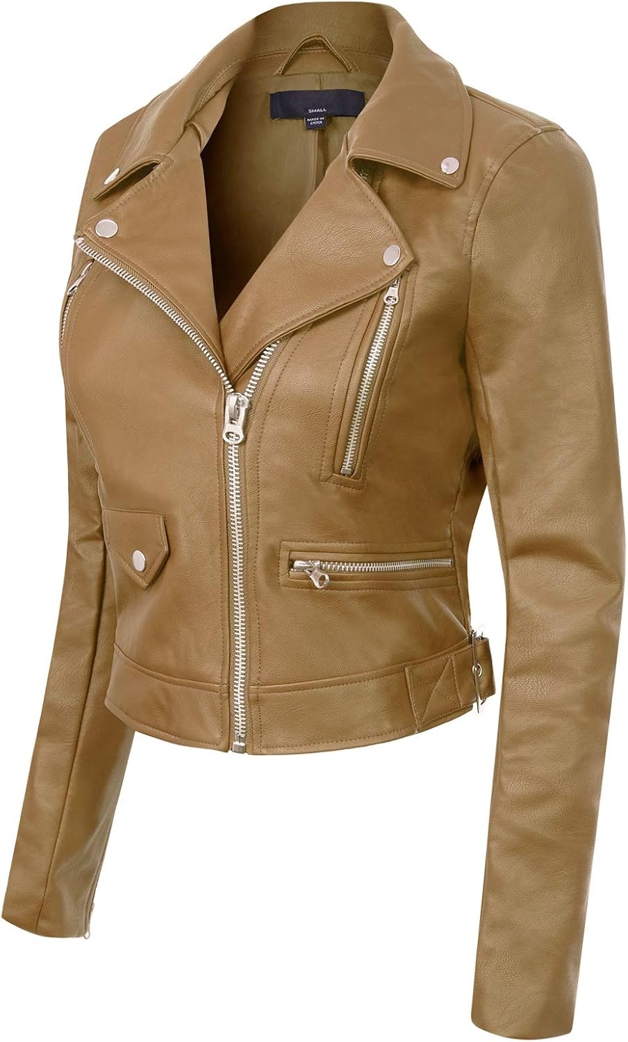 image:imageDesign by Olivia Womens Long Sleeve Zipper Closure Moto Biker Faux Leather JacketCamel