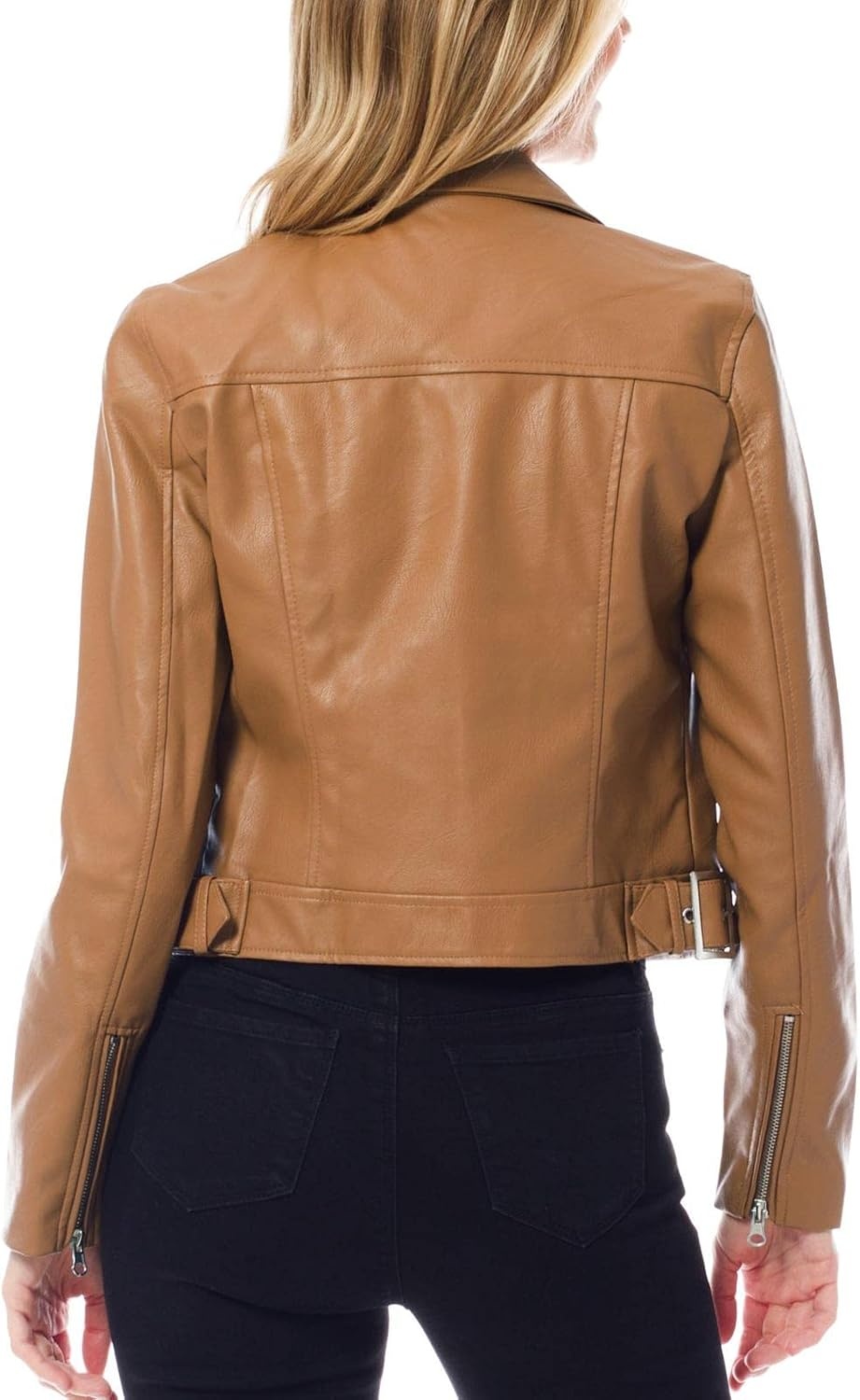 image:imageDesign by Olivia Womens Long Sleeve Zipper Closure Moto Biker Faux Leather JacketCamel