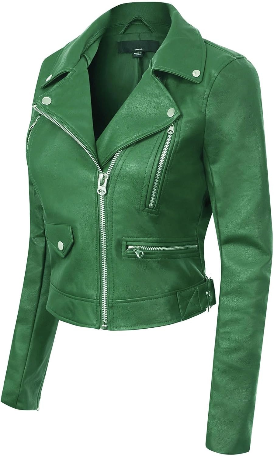 image:imageDesign by Olivia Womens Long Sleeve Zipper Closure Moto Biker Faux Leather JacketKelly Green