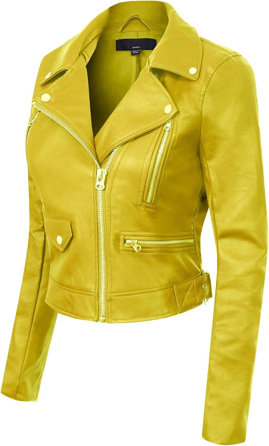 image:imageDesign by Olivia Womens Long Sleeve Zipper Closure Moto Biker Faux Leather JacketLime