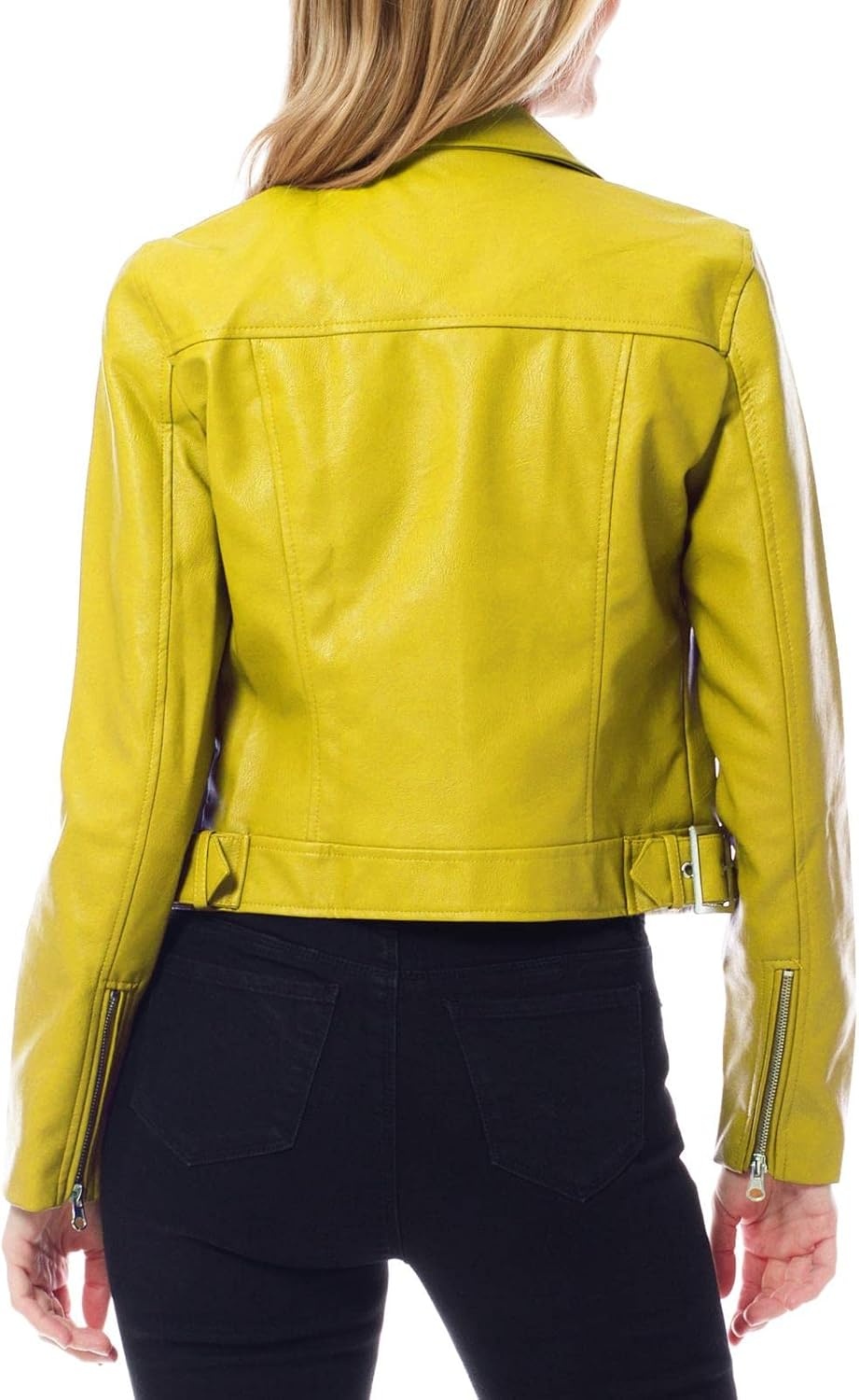 image:imageDesign by Olivia Womens Long Sleeve Zipper Closure Moto Biker Faux Leather JacketLime