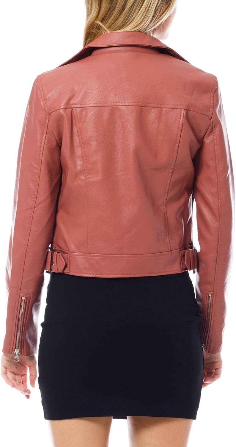 image:imageDesign by Olivia Womens Long Sleeve Zipper Closure Moto Biker Faux Leather JacketMauve