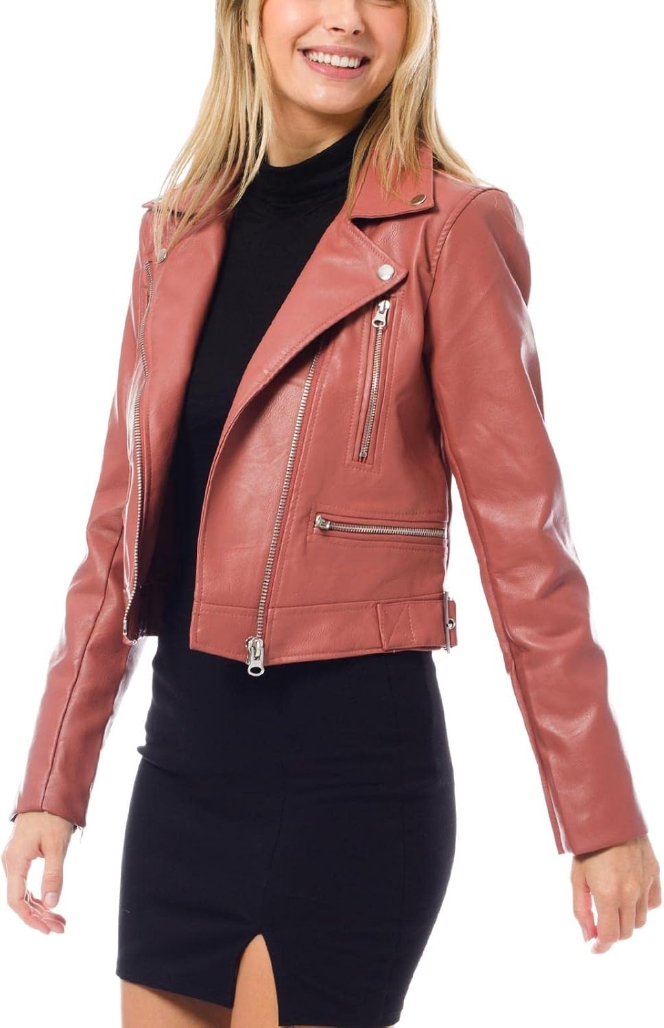 image:imageDesign by Olivia Womens Long Sleeve Zipper Closure Moto Biker Faux Leather JacketMauve