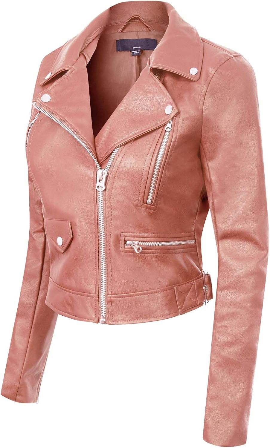 image:imageDesign by Olivia Womens Long Sleeve Zipper Closure Moto Biker Faux Leather JacketMauve