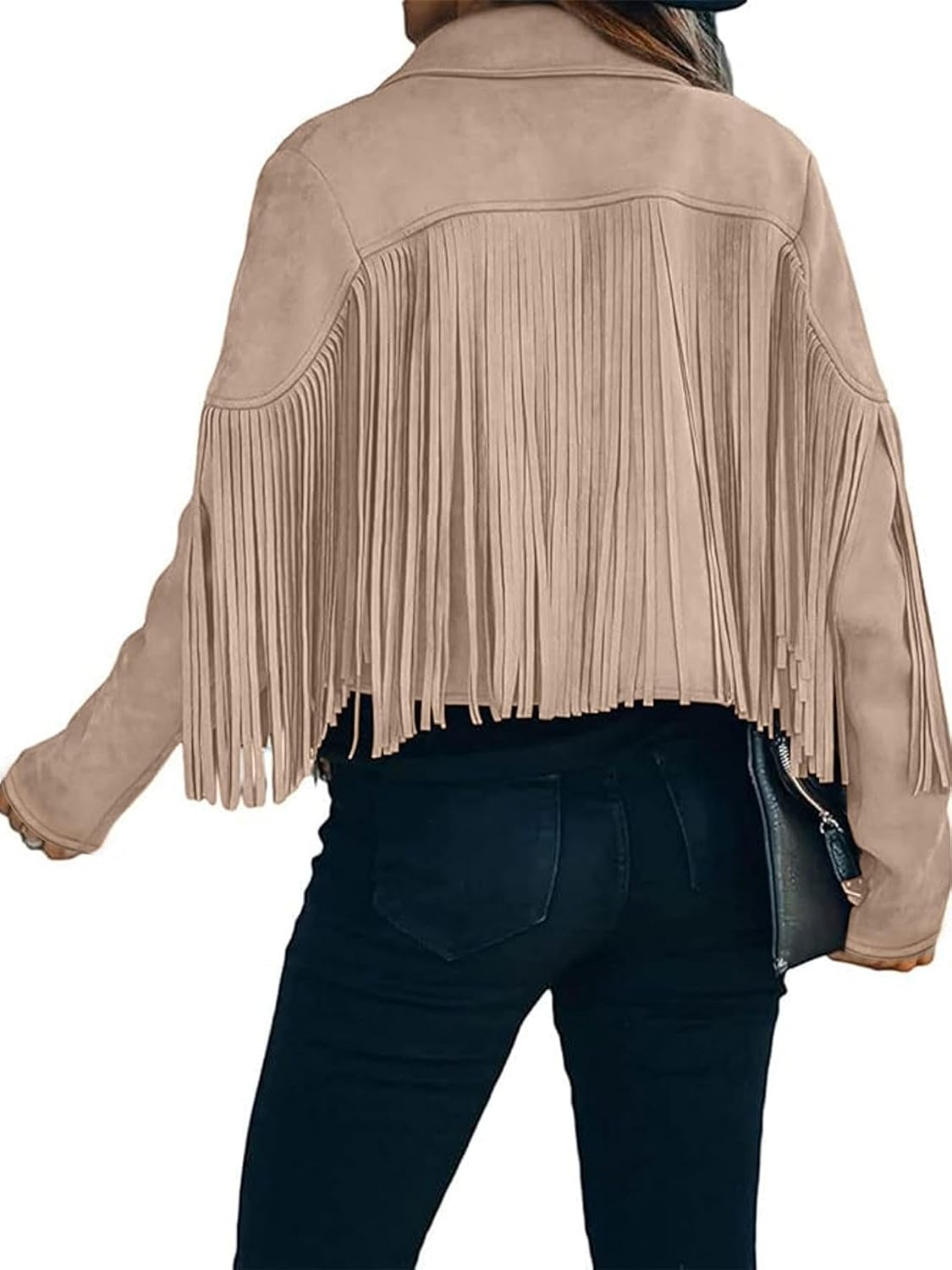 image:imageFaux Suede Leather Jackets For Women Trendy Fall Western Fringe Cropped Jacket 2026 Tassel Motorcycle Crop CoatsApricot