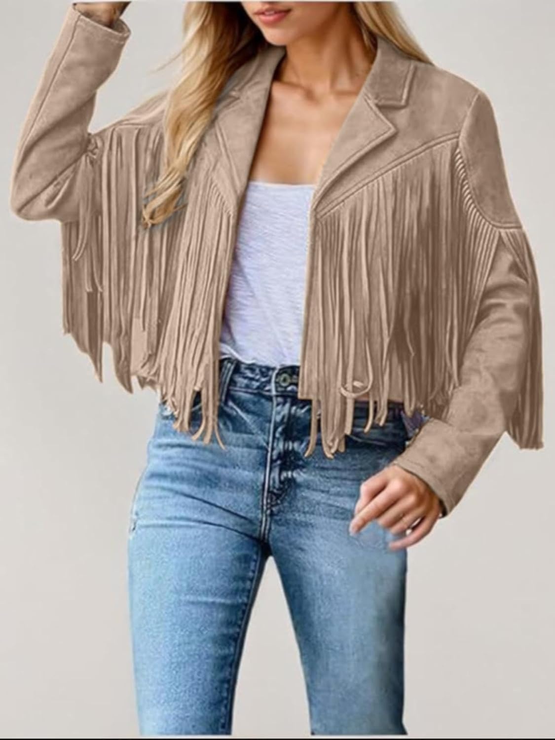 image:imageFaux Suede Leather Jackets For Women Trendy Fall Western Fringe Cropped Jacket 2026 Tassel Motorcycle Crop CoatsApricot