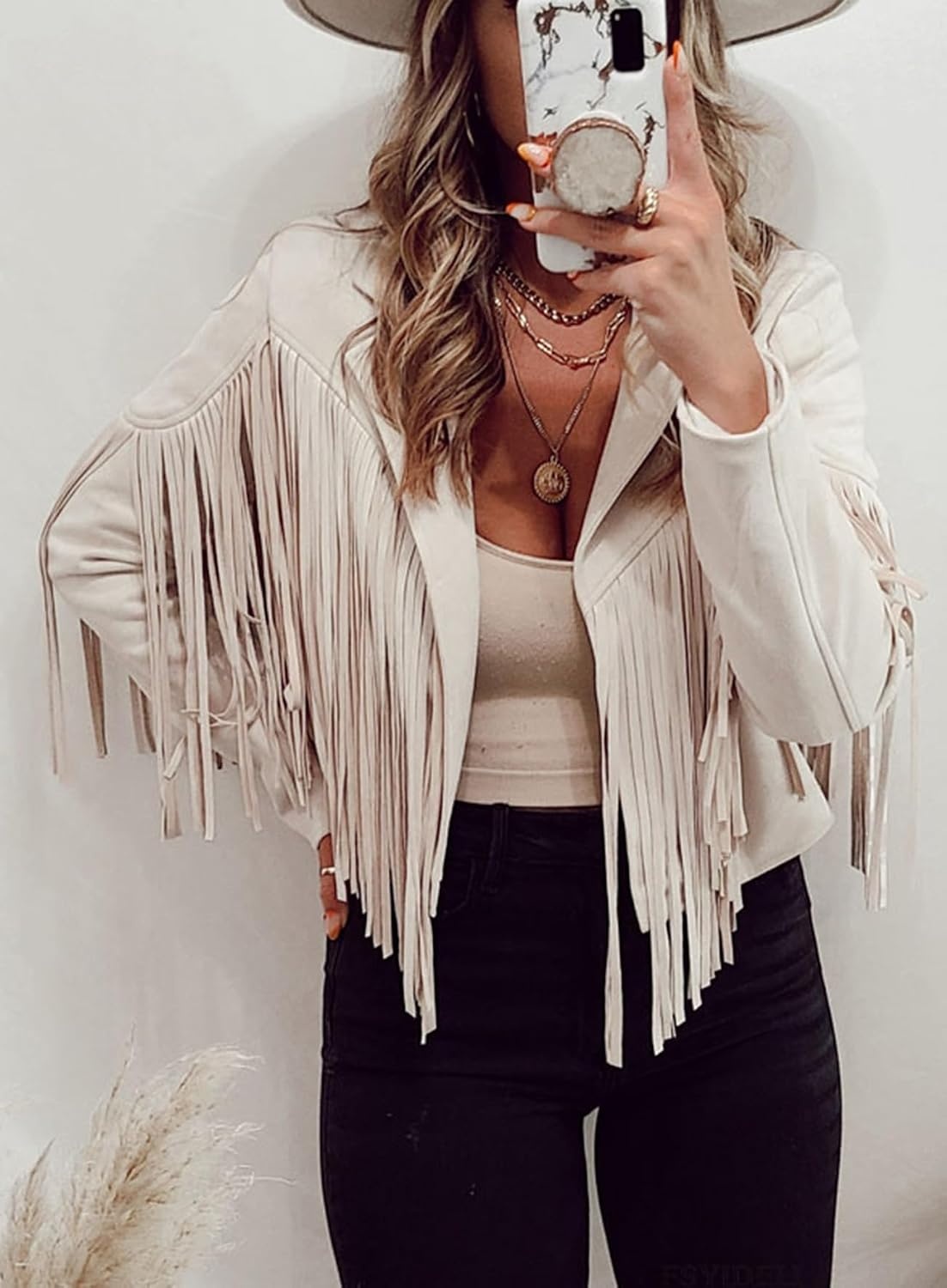 image:imageFaux Suede Leather Jackets For Women Trendy Fall Western Fringe Cropped Jacket 2026 Tassel Motorcycle Crop CoatsBeige
