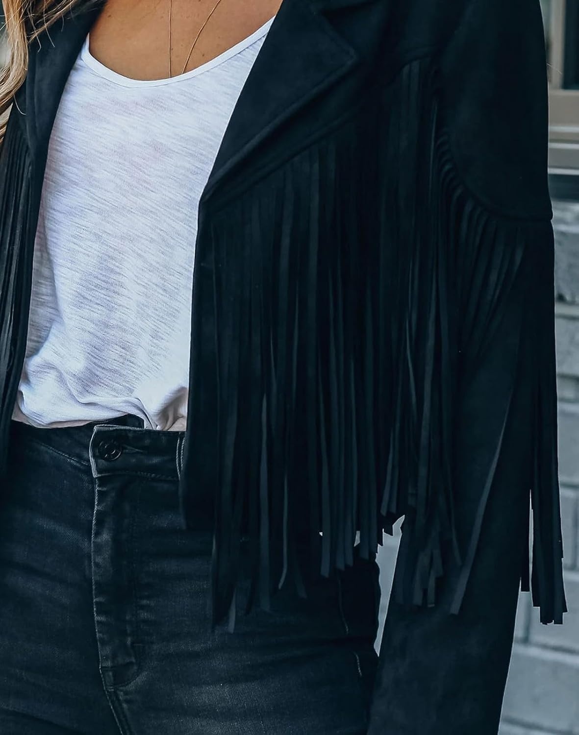 image:imageFaux Suede Leather Jackets For Women Trendy Fall Western Fringe Cropped Jacket 2026 Tassel Motorcycle Crop CoatsBlack