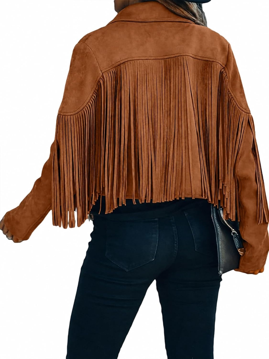 image:imageFaux Suede Leather Jackets For Women Trendy Fall Western Fringe Cropped Jacket 2026 Tassel Motorcycle Crop CoatsTan