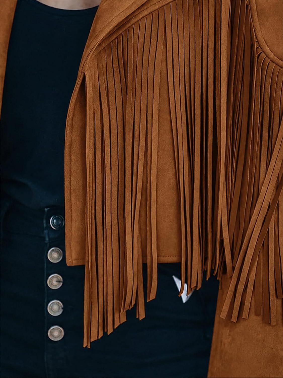 image:imageFaux Suede Leather Jackets For Women Trendy Fall Western Fringe Cropped Jacket 2026 Tassel Motorcycle Crop CoatsTan