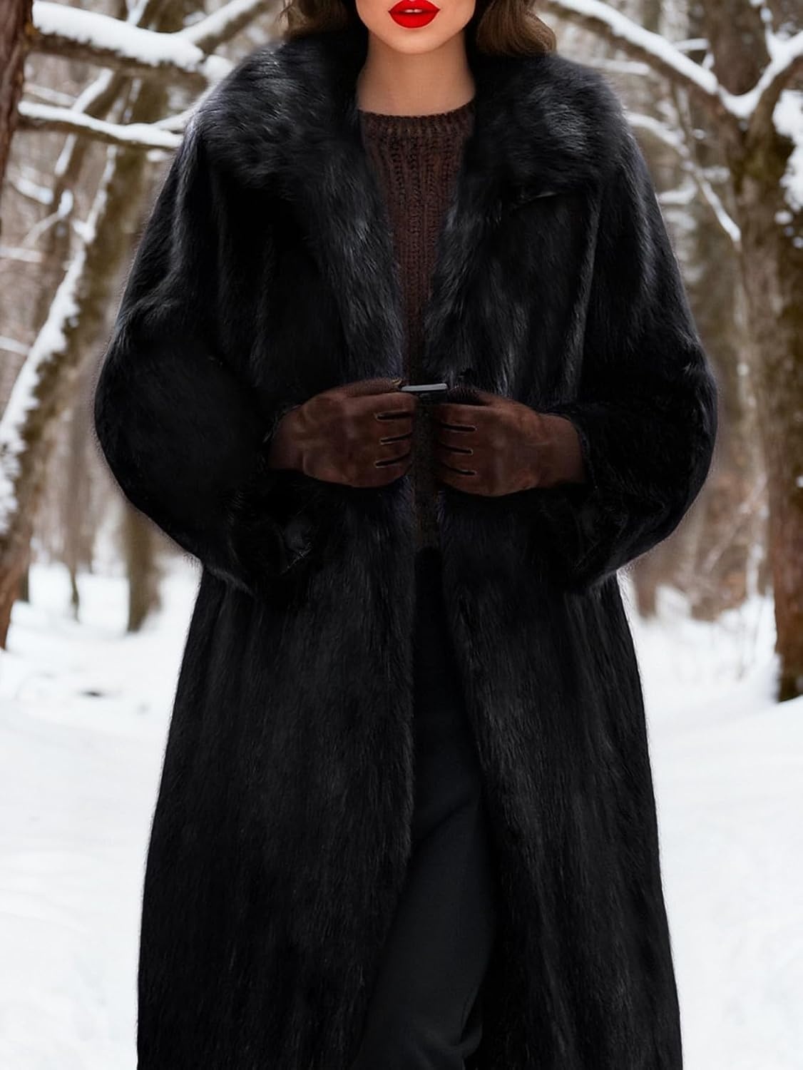 image:imageLeather Jacket Women Trench Coat Long Loose Button Jacket Open Front Motorcycle Coat with BeltFur Black