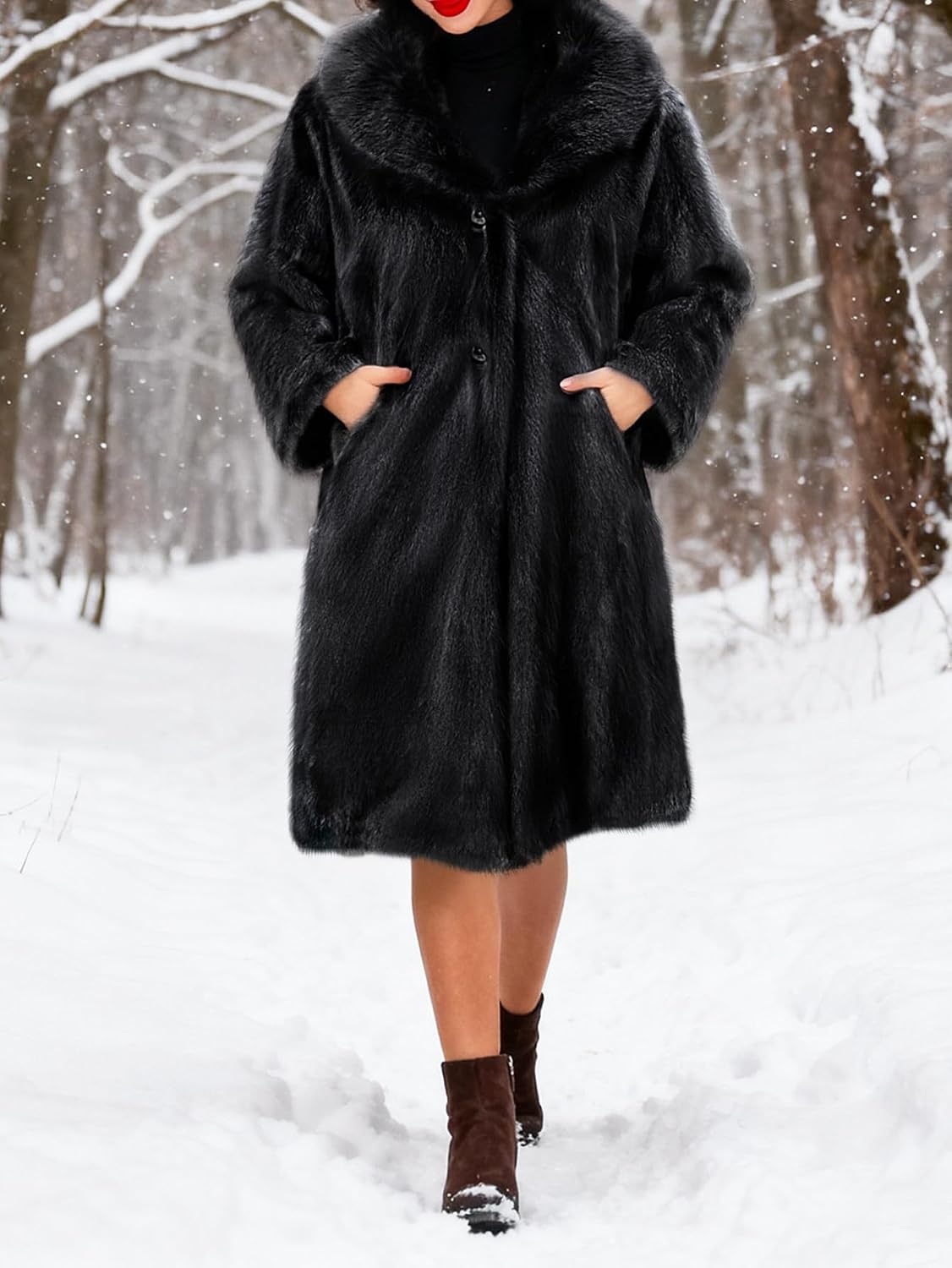 image:imageLeather Jacket Women Trench Coat Long Loose Button Jacket Open Front Motorcycle Coat with BeltFur Black