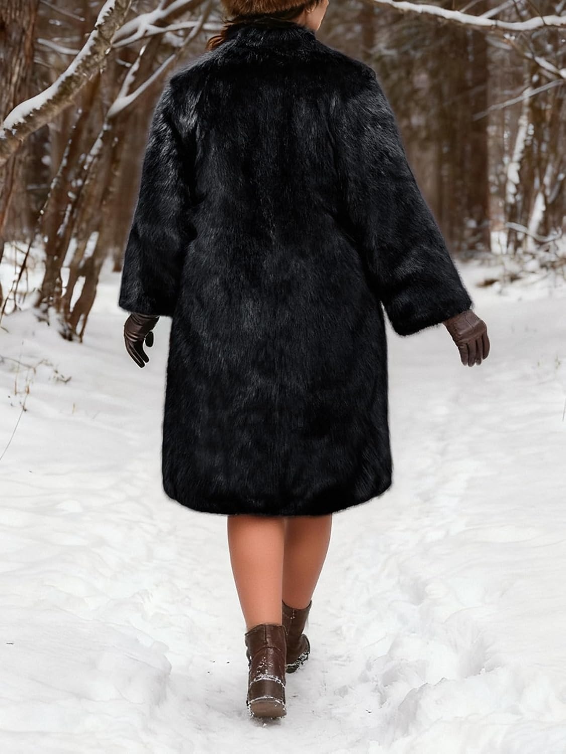 image:imageLeather Jacket Women Trench Coat Long Loose Button Jacket Open Front Motorcycle Coat with BeltFur Black