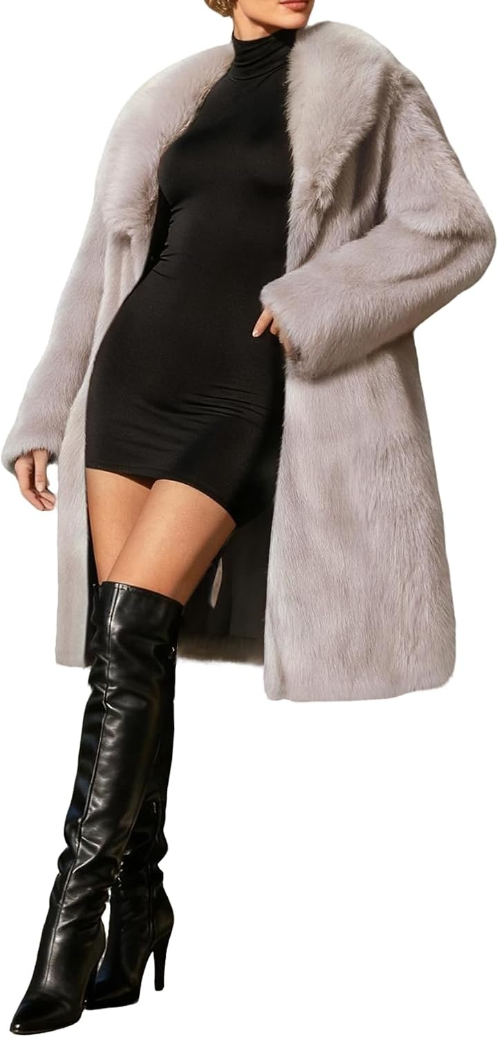image:imageLeather Jacket Women Trench Coat Long Loose Button Jacket Open Front Motorcycle Coat with BeltFur Khaki