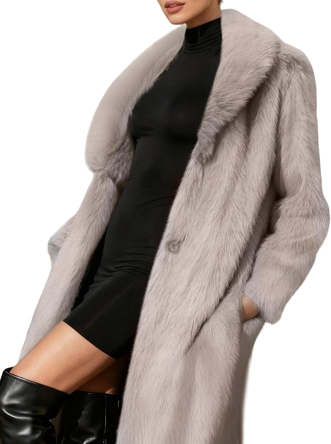 image:imageLeather Jacket Women Trench Coat Long Loose Button Jacket Open Front Motorcycle Coat with BeltFur Khaki