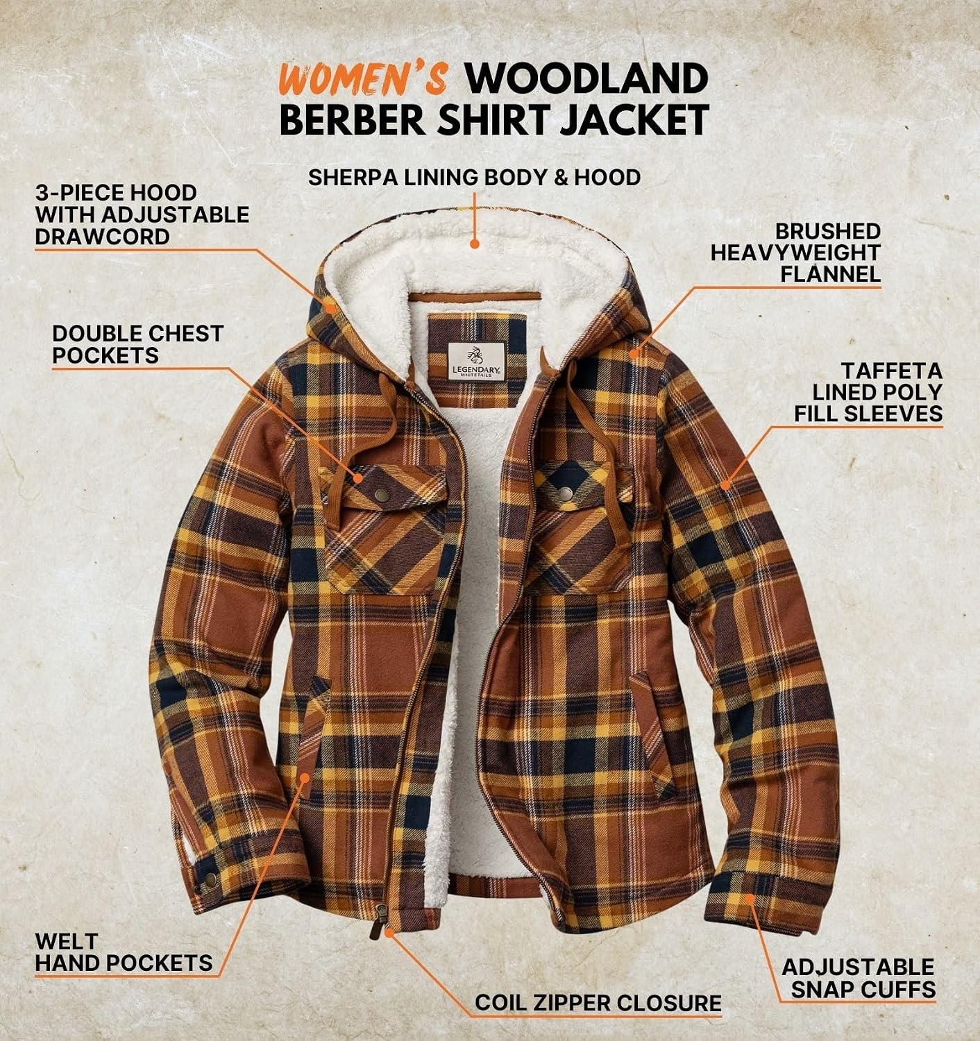 image:imageLegendary Whitetails Womens Hooded Shacket Berber Lined Shirt JacketLake Cabin Plaid