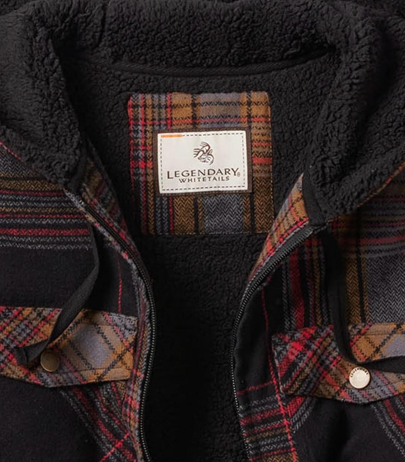 image:imageLegendary Whitetails Womens Hooded Shacket Berber Lined Shirt JacketLicorice Root Plaid