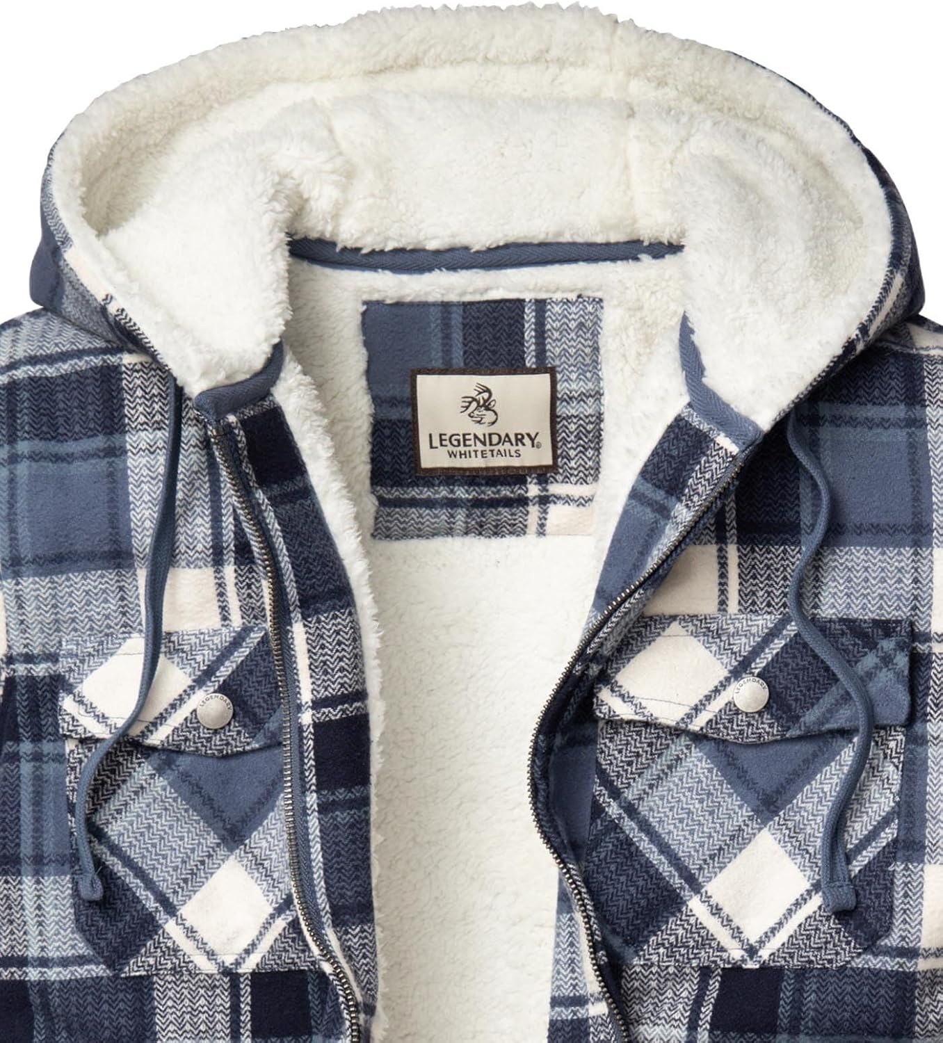 image:imageLegendary Whitetails Womens Hooded Shacket Berber Lined Shirt JacketMidnight Moon Plaid