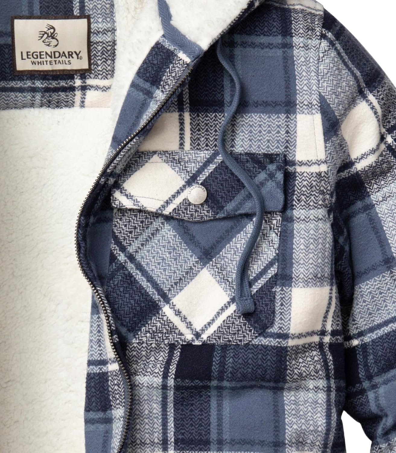 image:imageLegendary Whitetails Womens Hooded Shacket Berber Lined Shirt JacketMidnight Moon Plaid