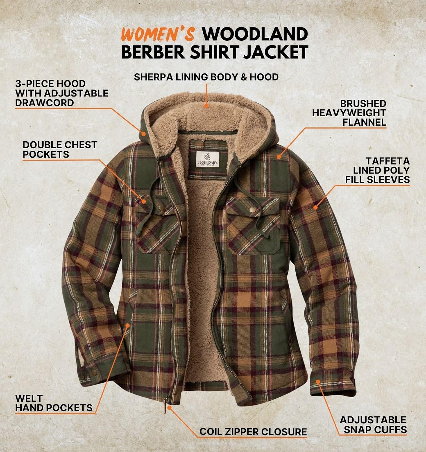 image:imageLegendary Whitetails Womens Hooded Shacket Berber Lined Shirt JacketMossy Meadows