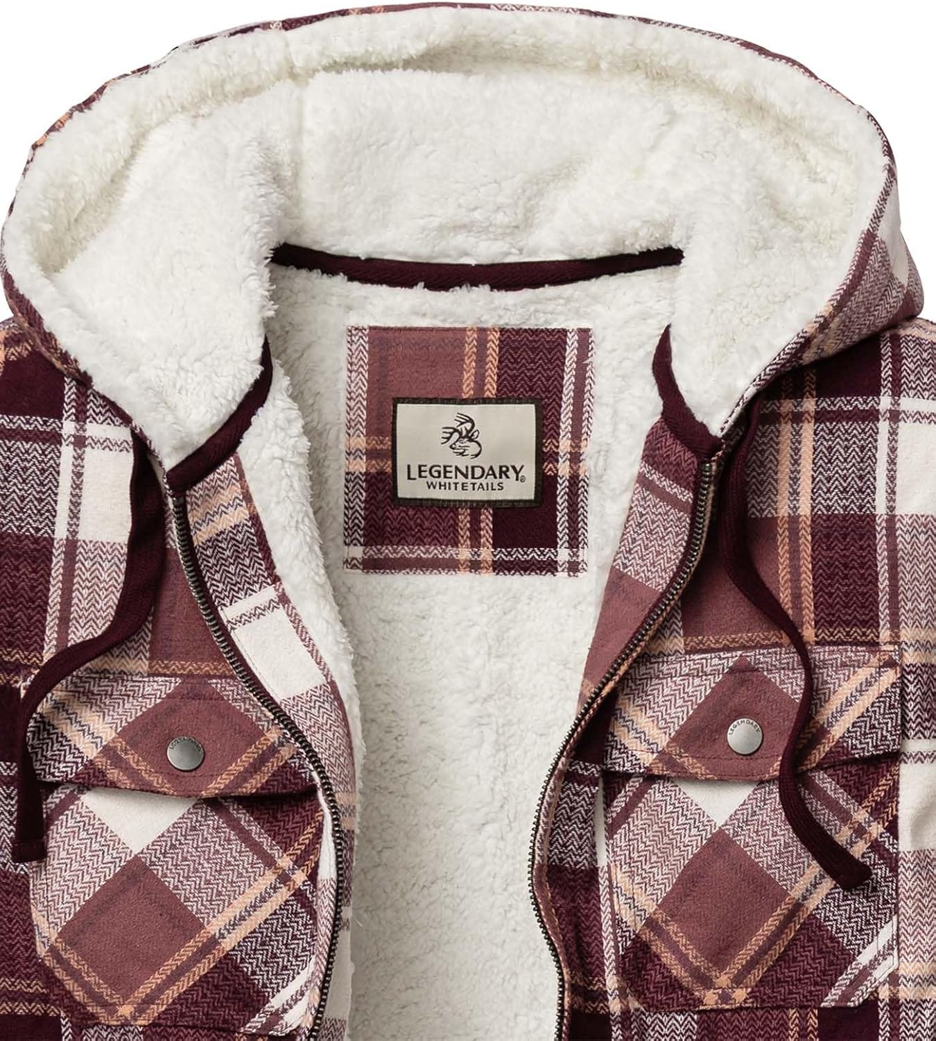 image:imageLegendary Whitetails Womens Hooded Shacket Berber Lined Shirt JacketMountain Sunset Plaid
