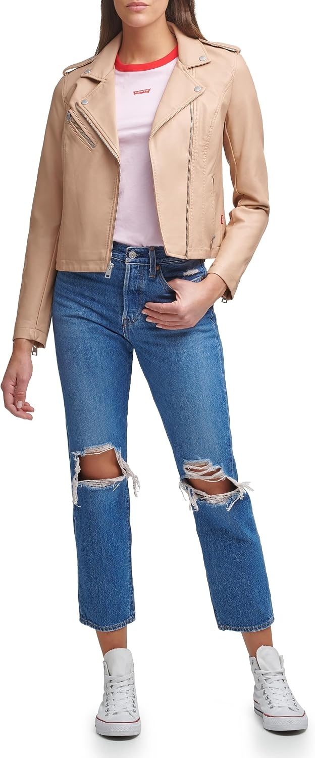 image:imageLevis Womens The Classic Faux Leather Moto Jacket Regular amp Plus SizeBiscotti Beige