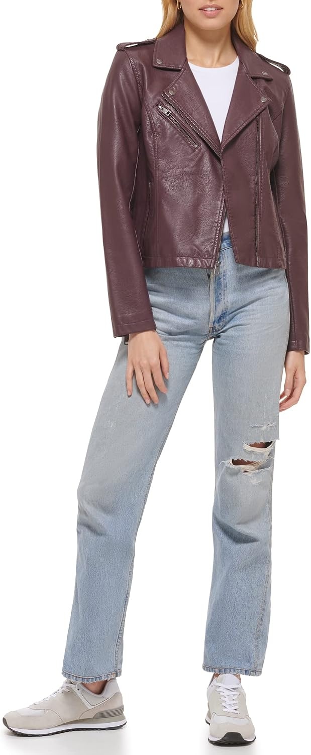 image:imageLevis Womens The Classic Faux Leather Moto Jacket Regular amp Plus SizeBurgundy Red