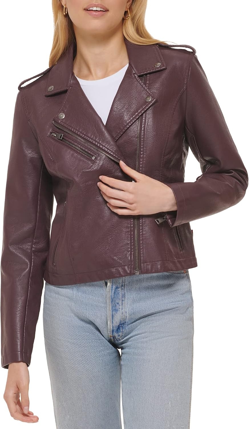 image:imageLevis Womens The Classic Faux Leather Moto Jacket Regular amp Plus SizeBurgundy Red