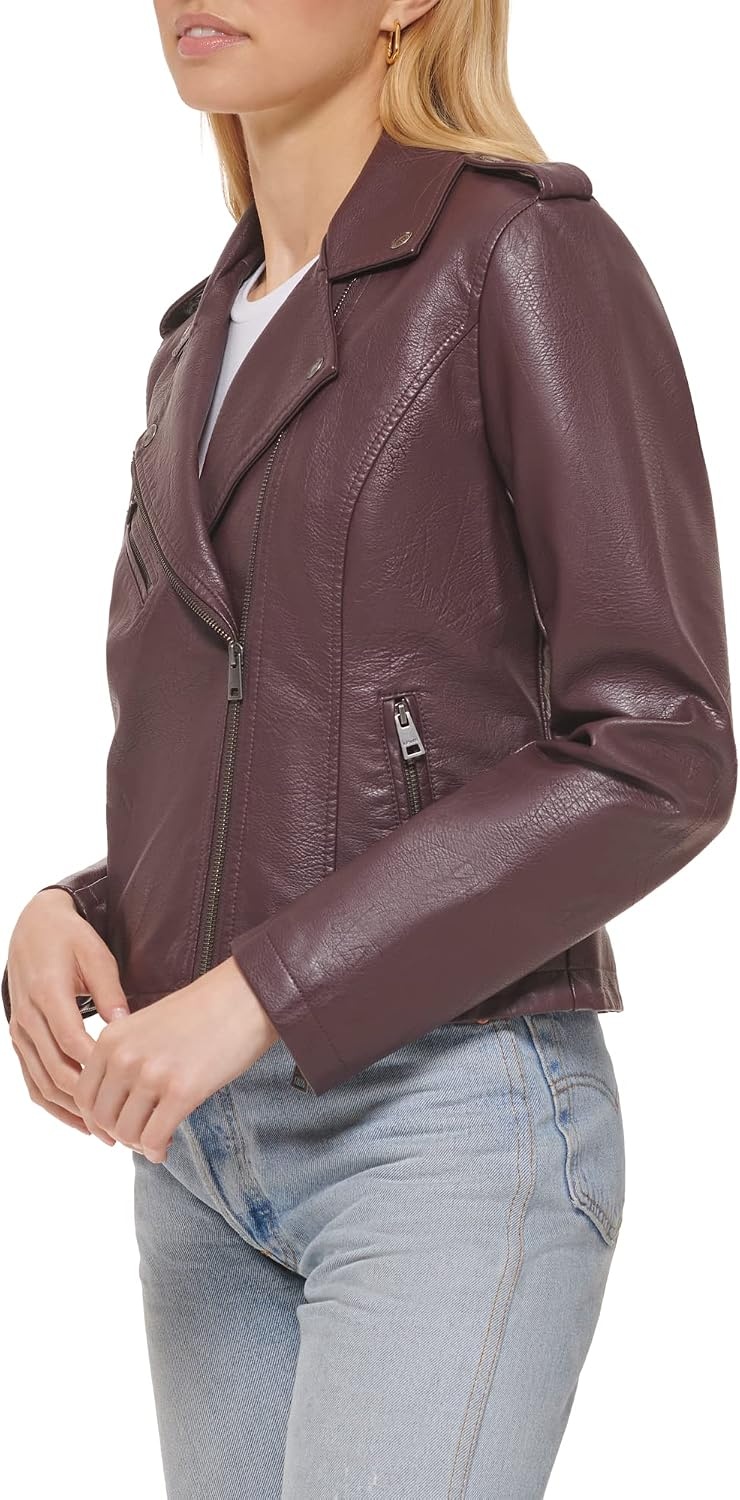 image:imageLevis Womens The Classic Faux Leather Moto Jacket Regular amp Plus SizeBurgundy Red