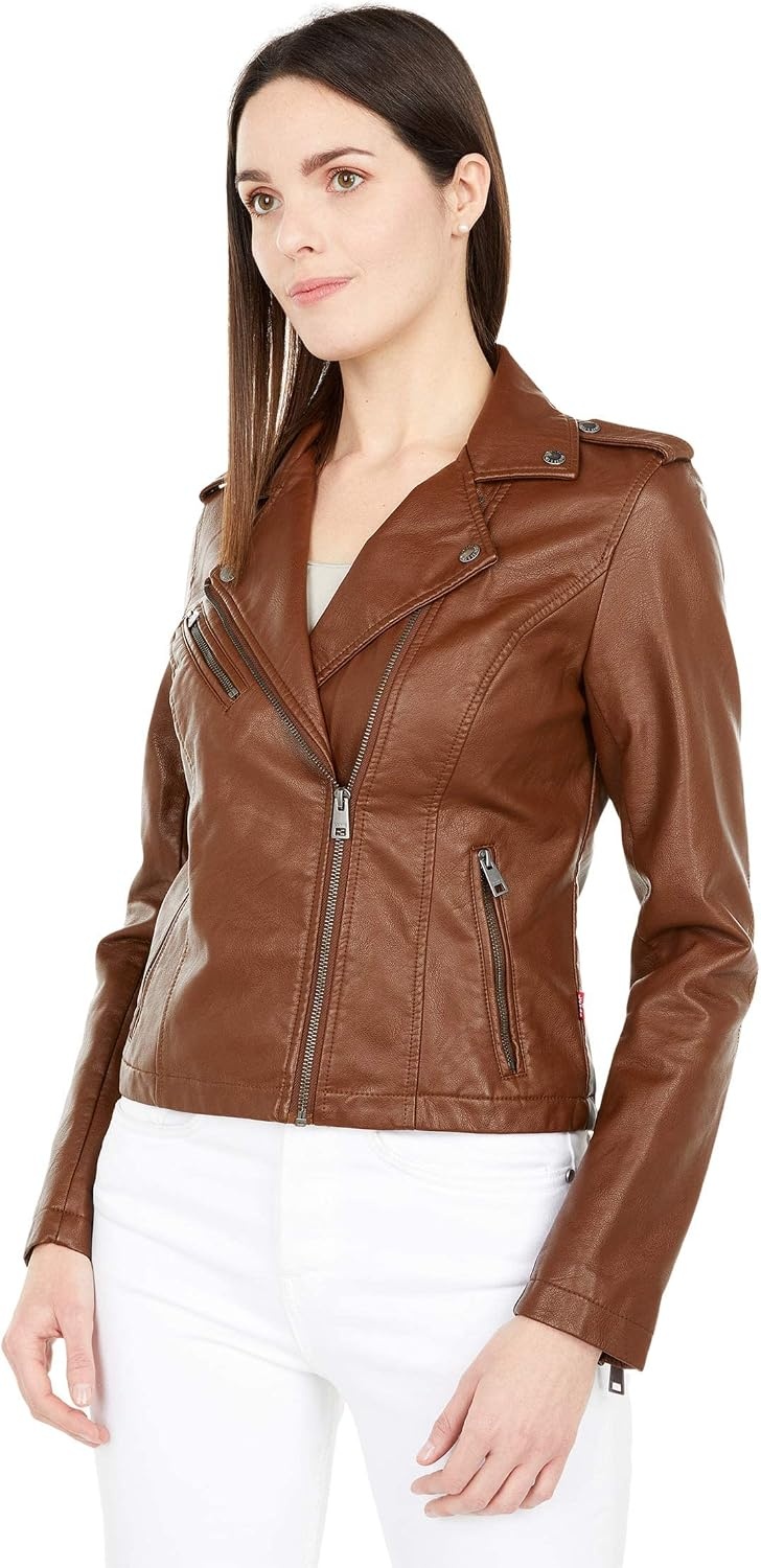 image:imageLevis Womens The Classic Faux Leather Moto Jacket Regular amp Plus SizeDark Brown