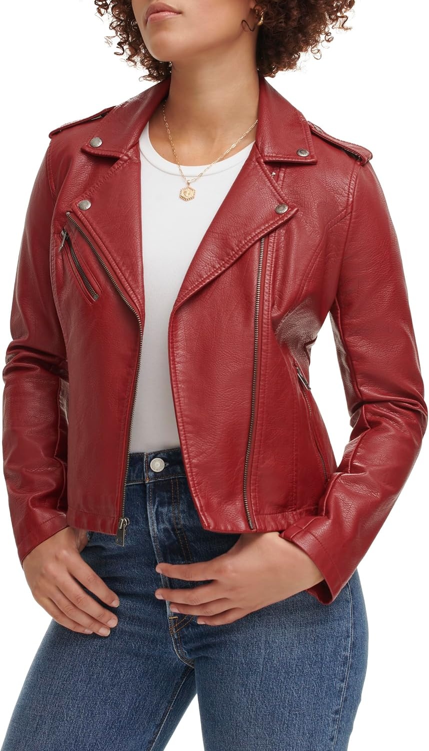 image:imageLevis Womens The Classic Faux Leather Moto Jacket Regular amp Plus SizeDeep Cherry Red