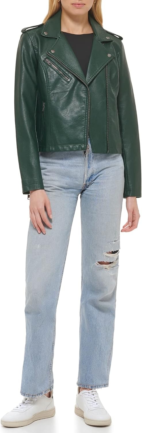 image:imageLevis Womens The Classic Faux Leather Moto Jacket Regular amp Plus SizeLight Pine