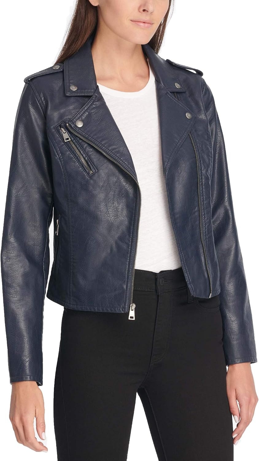 image:imageLevis Womens The Classic Faux Leather Moto Jacket Regular amp Plus SizeNavy