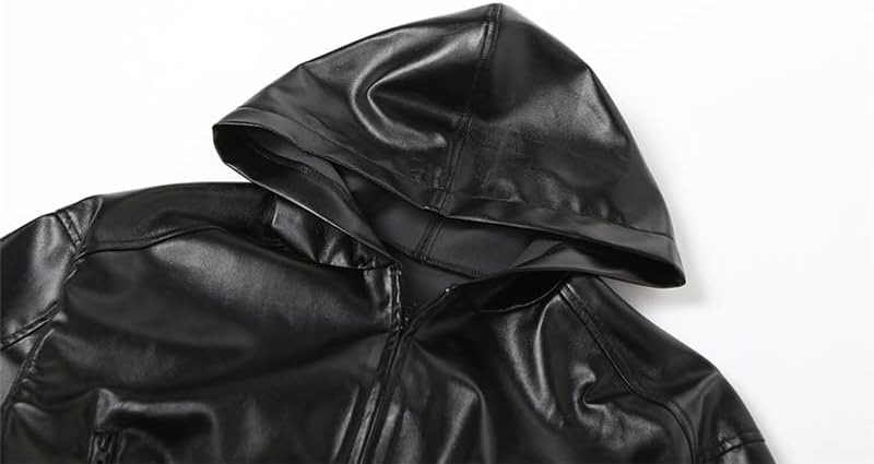 image:imageMandonce Leather Jacket Women Zip up Hoodies Motorcycle Bomber Jacket Streetwear Cropped Trench Coat for WomenBlack