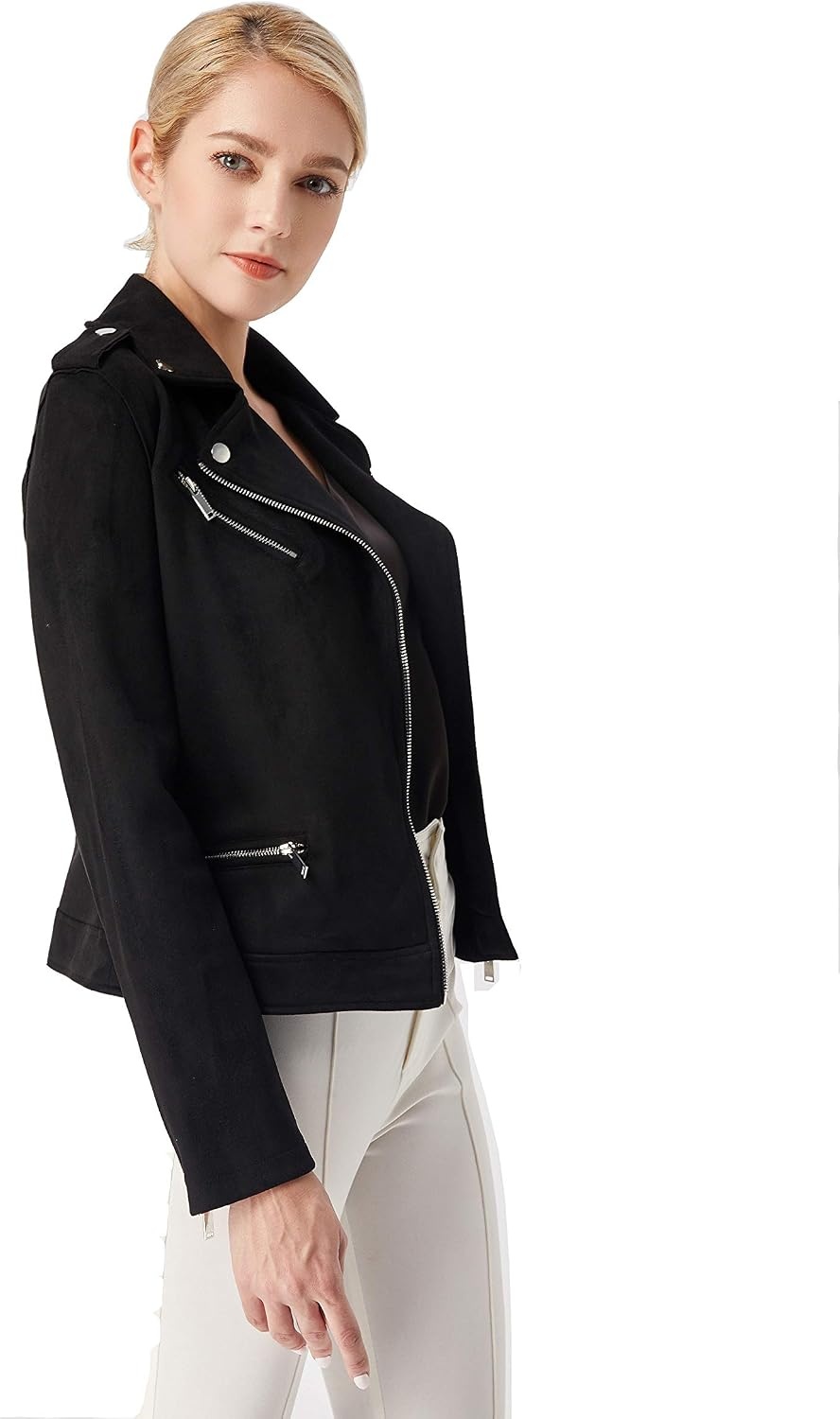 image:imageODCOCD Faux Suede Jacket for Women Long Sleeve Zipper Up Casual OutwearBlack