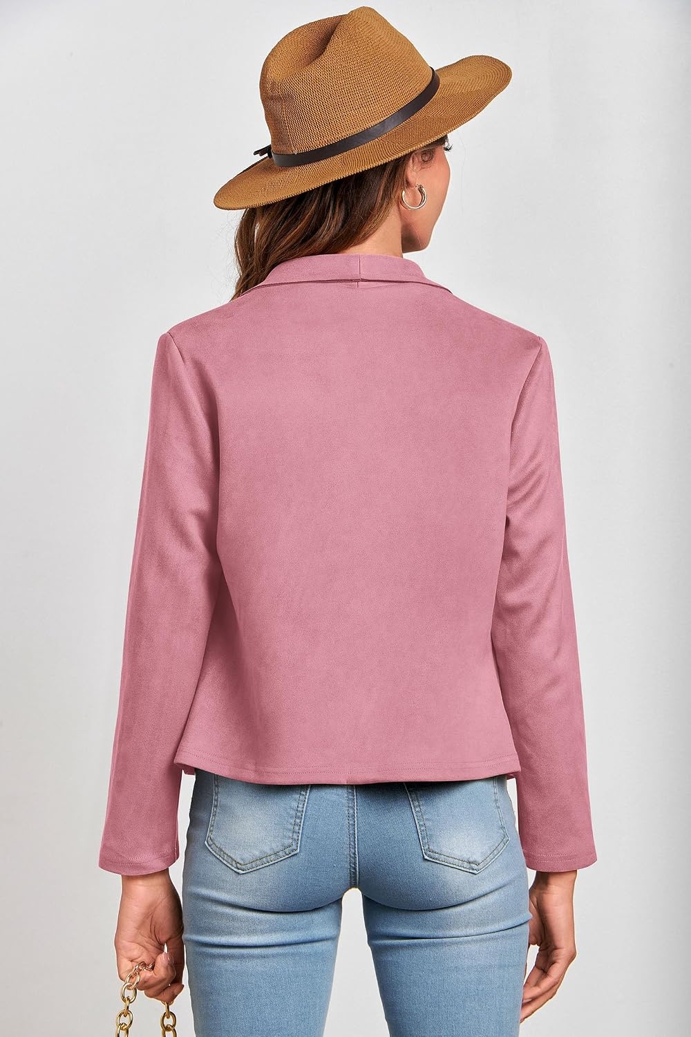 image:imagePRETTYGARDEN Womens Fall Fashion Faux Suede Jackets Long Sleeve Waterfall Collar Open Front Cropped Dressy Casual Jacket with Pockets Trendy Winter Clothes Going Out OutfitsPink