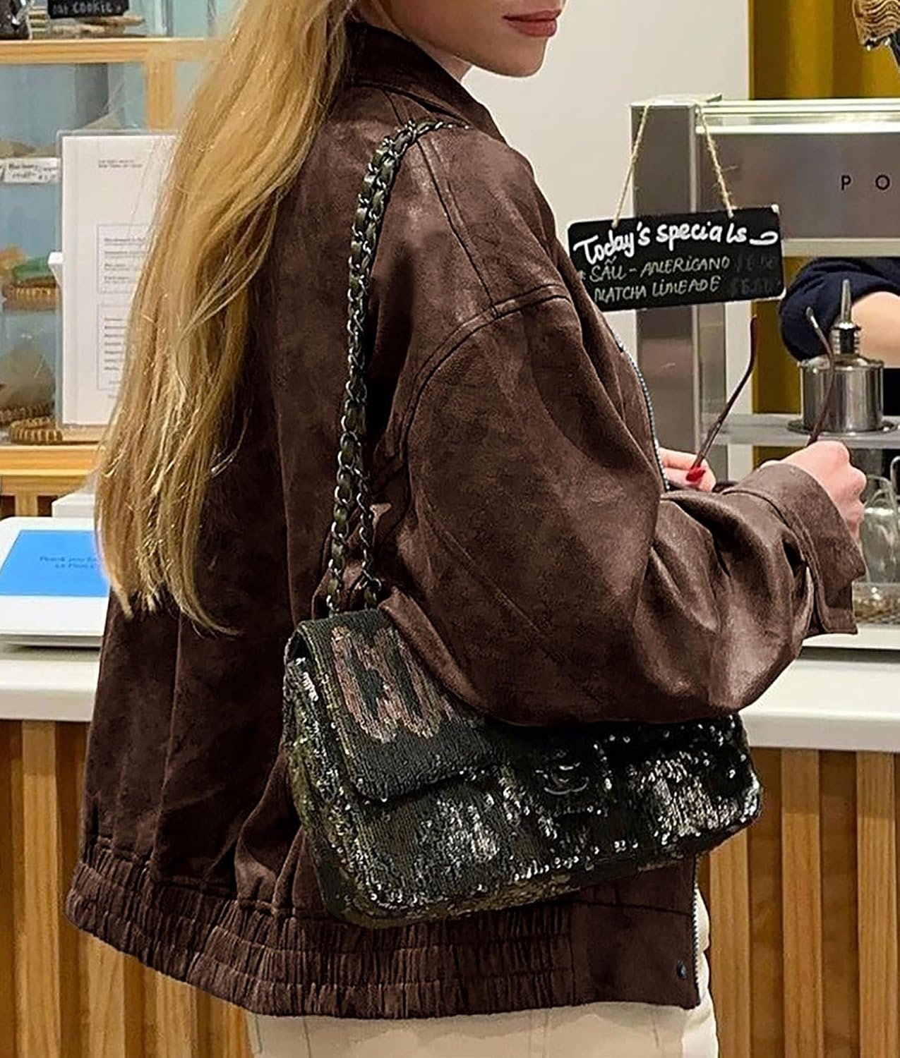 image:imagePRETTYGARDEN Womens Faux Leather Motorcycle Jackets Trendy Fall Spring Clothes Long Sleeve Collared Zip Up Buttons Loose Fit Oversized Jacket Winter Coats Going Out OutfitsStyle2brown