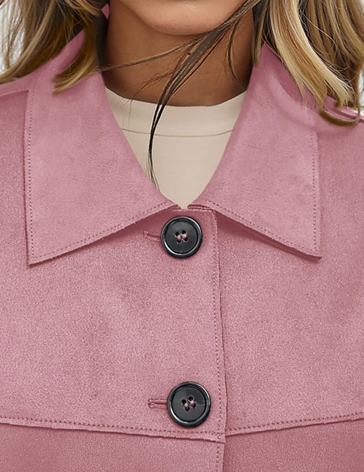 image:imagePRETTYGARDEN Womens Faux Suede Lightweight Cropped Jacket Button Down Collared Shacket Oversized Casual Outerwear Patch Pocket Transitional Layering Piece for Spring Fall amp WinterPink