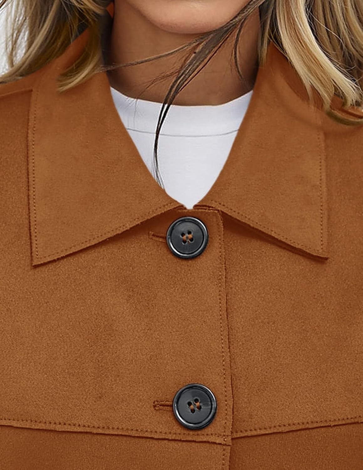 image:imagePRETTYGARDEN Womens Faux Suede Lightweight Cropped Jacket Button Down Collared Shacket Oversized Casual Outerwear Patch Pocket Transitional Layering Piece for Spring Fall amp WinterBrown