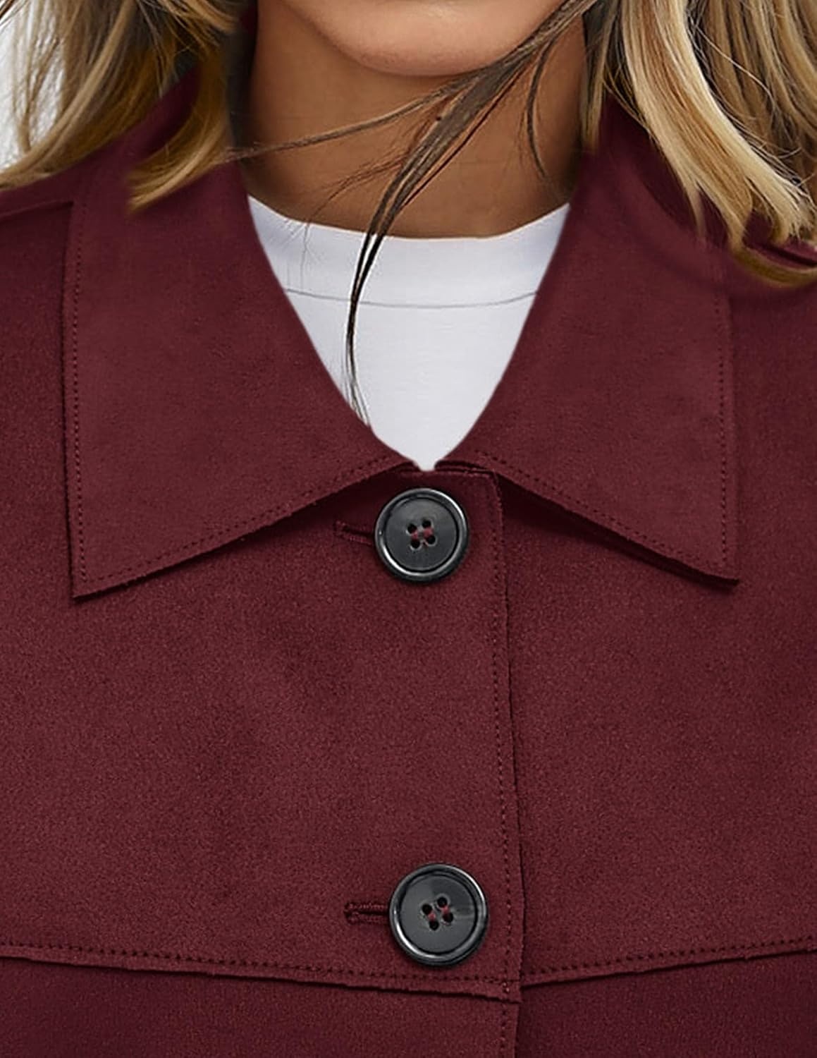 image:imagePRETTYGARDEN Womens Faux Suede Lightweight Cropped Jacket Button Down Collared Shacket Oversized Casual Outerwear Patch Pocket Transitional Layering Piece for Spring Fall amp WinterBurgundy