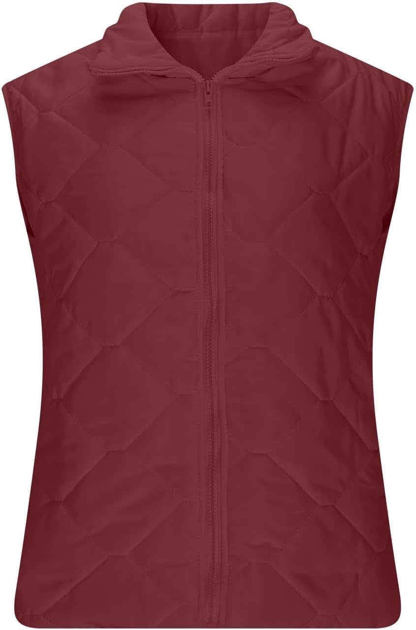 image:imagePuffer Vest Women Sleeveless Zip Up Outerwear Stand Collar Quilted Fall Vest Warm Winter Jackets Coats with PocketsWine