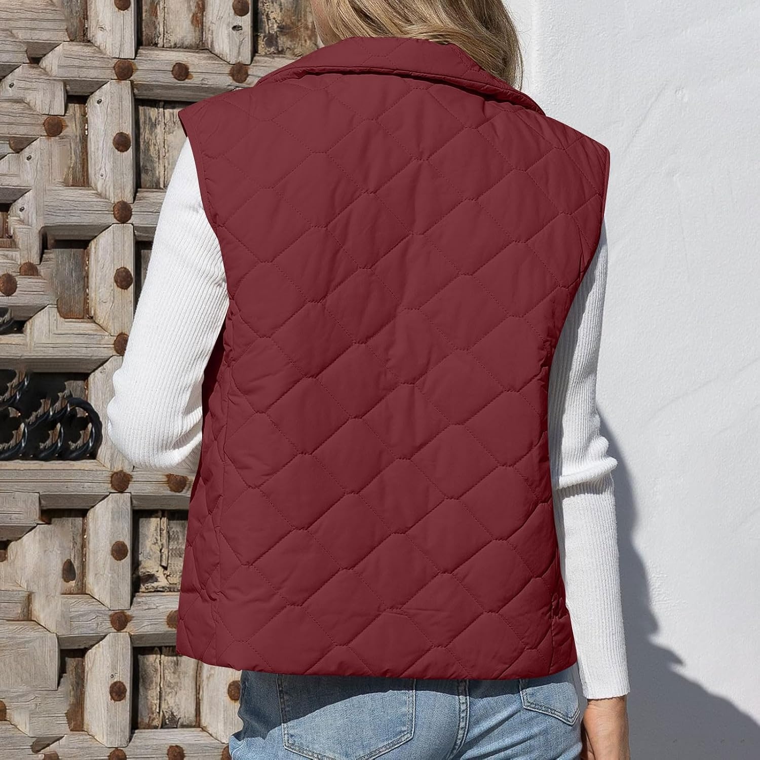 image:imagePuffer Vest Women Sleeveless Zip Up Outerwear Stand Collar Quilted Fall Vest Warm Winter Jackets Coats with PocketsWine