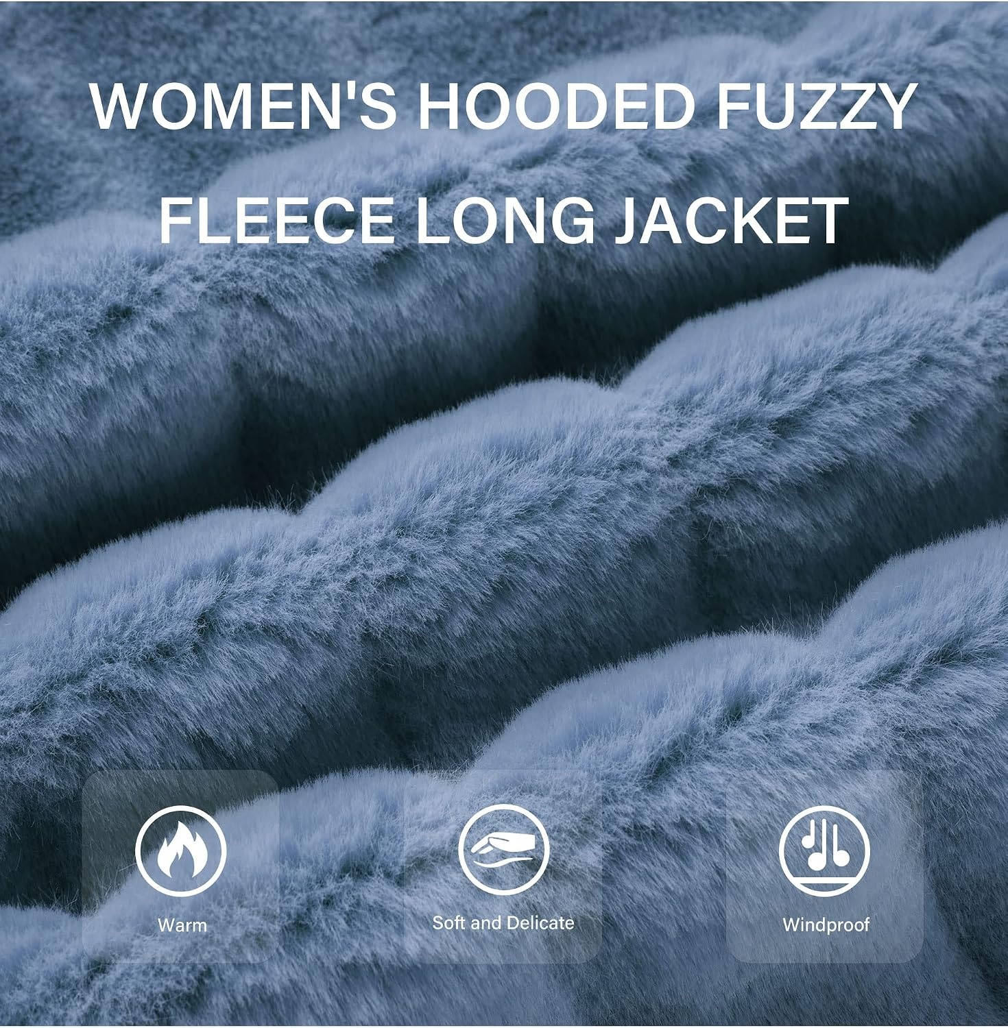 image:imageRISISSIDA Women Long Faux Fur CoatHooded Fleece Jacket Stripes PatternFuzzy Winter Fall Thermal Shearling Warm Fluffy Furry OvercoatZip UpSide PocketsBluehorizontal Texture
